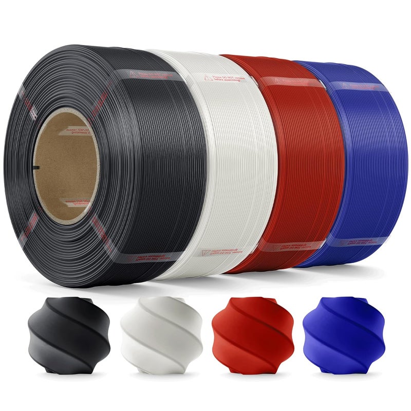 MarsWork PLA Filament 1.75mm PLA 3D Printer Filament(Refill),4kg Refill for Reusable Spools(8.8lbs),Premium Quality 3D Printing Filament for Bambu lab 3D Printers,Black+White+Red+Dark Blue - Image 1